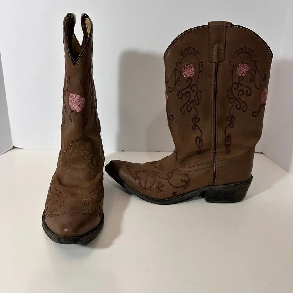 Shyanne Western Boots Embroidered Brown Floral Cowgirl | Girls Size 5